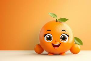 Orange character with green leaf on white background. 3d illustration. Ai Generated photo