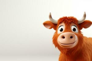 3d rendered illustration of cow cartoon character with blank sign board. Ai Generated photo