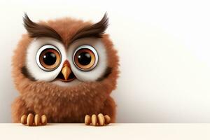 3d rendering of a cute owl sitting on a white background. Ai Generated photo