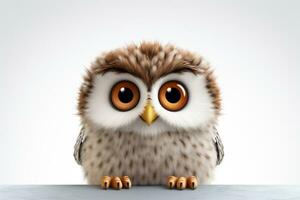 3d rendering of a cute owl sitting on a white background. Ai Generated photo