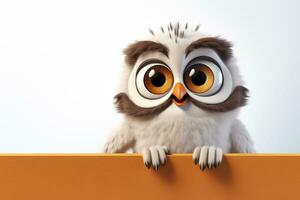 3d rendering of a cute owl sitting on a white background. Ai Generated photo