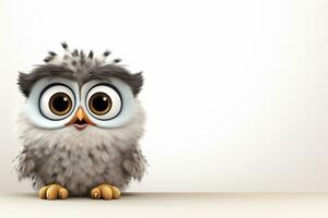 3d rendering of a cute owl sitting on a white background. Ai Generated photo