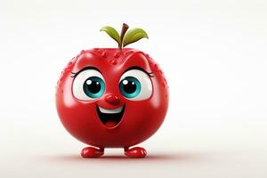 3d rendered illustration of a red apple cartoon character with copy space Ai Generated photo