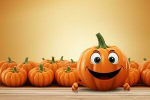 3d rendered illustration of pumpkin cartoon character isolated on white background with shadow Ai Generated photo