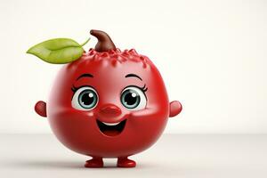 3d rendered illustration of a red apple cartoon character with copy space Ai Generated photo