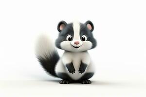 3d rendering of a cute skunk cartoon character isolated on white background Ai Generated photo