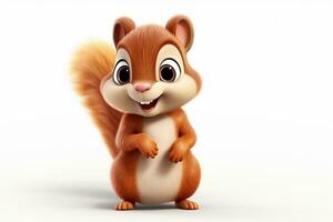 3d rendered illustration of squirrel cartoon character with white background. Isolated Ai Generated photo