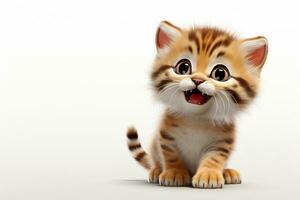 3d rendering of a cute kitten sitting on a white background. Ai Generated photo