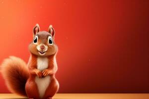 3d rendered illustration of squirrel cartoon character with bokeh background. Isolated Ai Generated photo