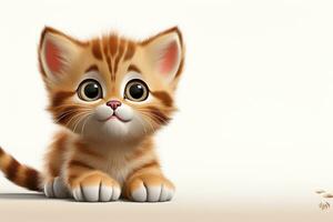 3d rendering of a cute kitten sitting on a white background. Ai Generated photo