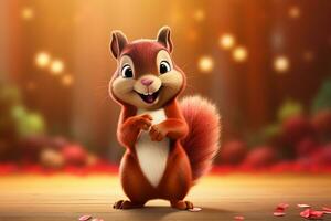 3d rendered illustration of squirrel cartoon character with bokeh background. Isolated Ai Generated photo