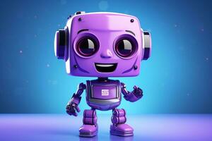 Cute purple robot with smiley face - 3D illustration of cartoon character Ai Generated photo