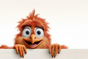 3d prestados ilustración de un pollo dibujos animados personaje con un gracioso expresión ai generado foto