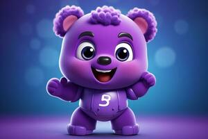 Cute purple robot with smiley face - 3D illustration of cartoon character Ai Generated photo