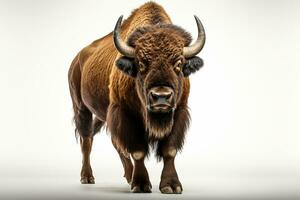 Bison isolated on white background with clipping path. Side view. Ai Generated photo