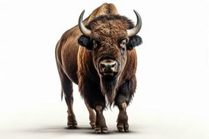 Bison isolated on white background with clipping path. Side view. Ai Generated photo