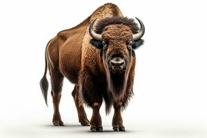 Bison isolated on white background with clipping path. Side view. Ai Generated photo