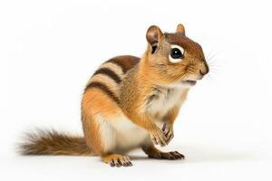 Chipmunk isolated on a white background, close up. Ai Generated photo