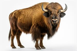 Bison isolated on white background with clipping path. Side view. Ai Generated photo