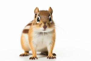 Chipmunk isolated on a white background, close up. Ai Generated photo