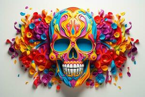 Skull with colorful paint splashes on white background. Vector illustration. Ai Generated photo