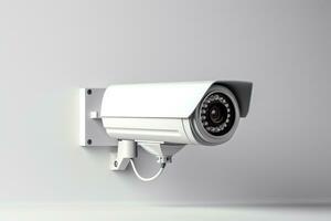 3d representación de cctv seguridad cámara en blanco antecedentes. ai generado foto