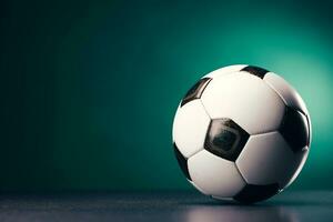 Soccer ball on green background with copy space for your text. Ai Generated photo