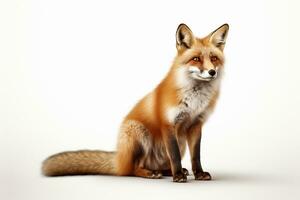 Red fox sitting on white background, side view. 3D illustration Ai Generated photo