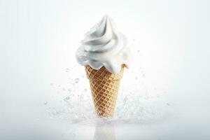 Ice cream in waffle cone with splashes. 3d rendering Ai Generated photo