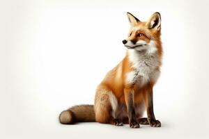 Red fox sitting on white background, side view. 3D illustration Ai Generated photo