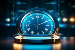 Blue speedometer on blue background. 3d rendering toned image Ai Generated photo