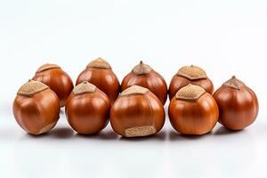 Hazelnuts isolated on white background. Close up of hazelnuts. Ai Generated photo