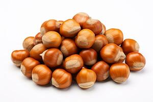 Hazelnuts isolated on white background. Close up of hazelnuts. Ai Generated photo