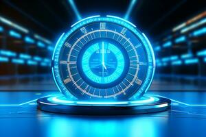 Blue speedometer on blue background. 3d rendering toned image Ai Generated photo