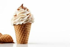 Vanilla ice cream in a waffle cone isolated on white background Ai Generated photo