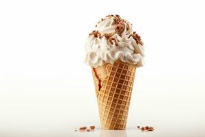 Vanilla ice cream in a waffle cone isolated on white background Ai Generated photo