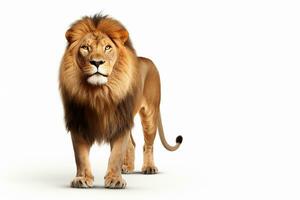 Big male lion standing isolated on white background. Side view. 3D illustration. Ai Generated photo