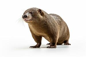 Otter on a white background. Animal in the sand. Ai Generated photo