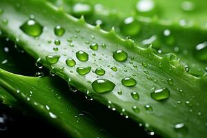 Aloe vera leaf with water drops close up. Natural background Ai Generated photo