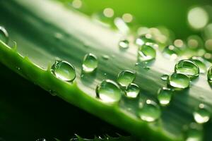 áloe vera hoja con agua gotas cerca arriba. natural antecedentes ai generado foto