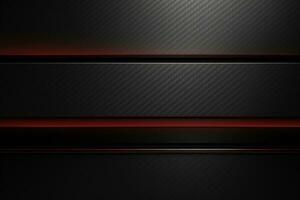 Dark carbon fiber background with red stripes. 3d illustration design. Ai Generated photo