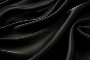 close up of rippled black satin fabric cloth texture background Ai Generated photo