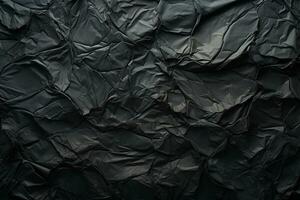 Black crumpled paper background. Texture of crumpled paper. Ai Generated photo