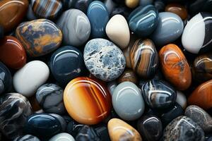 Colorful stones background. Multicolored pebbles background. Ai Generated photo