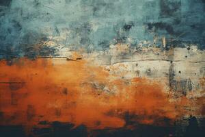 Old blue and orange painted wall texture background. Abstract grunge background Ai Generated photo