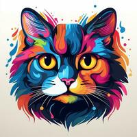 vistoso retrato de un gato en un blanco antecedentes. vector ilustración ai generado foto