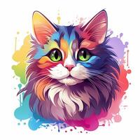 Colorful portrait of a cat on a white background. Vector illustration Ai Generated photo