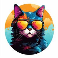 linda gato con Gafas de sol y vistoso retrato. vector ilustración. ai generado foto