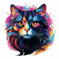 vistoso retrato de un gato en un blanco antecedentes. vector ilustración ai generado foto