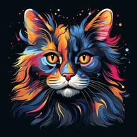 Cat head with colorful splashes on black background. Vector illustration. Ai Generated photo